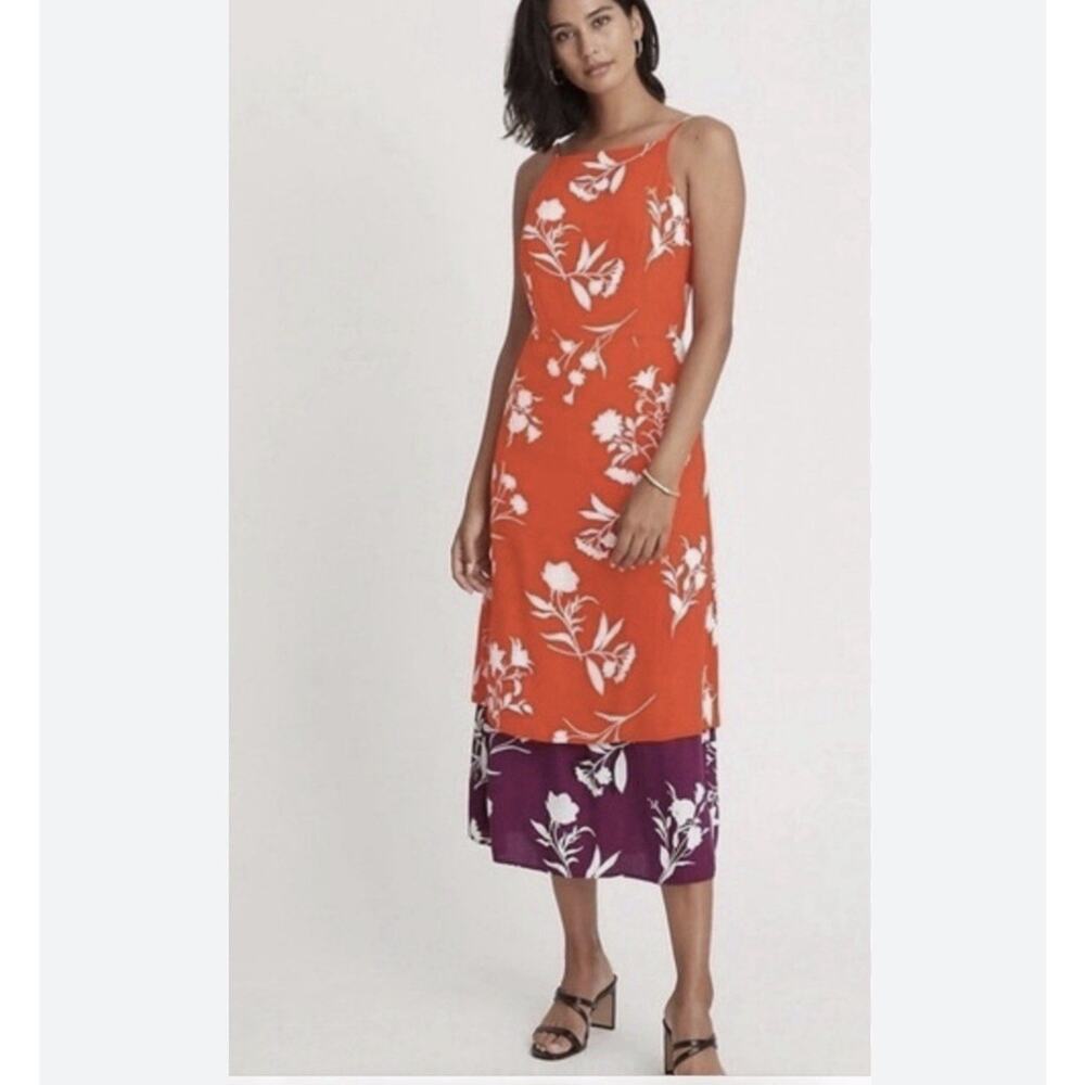 Ann Taylor Floral Midi Dress Women’s 16 Spaghetti Strap Orange Purple White - Picture 2 of 8